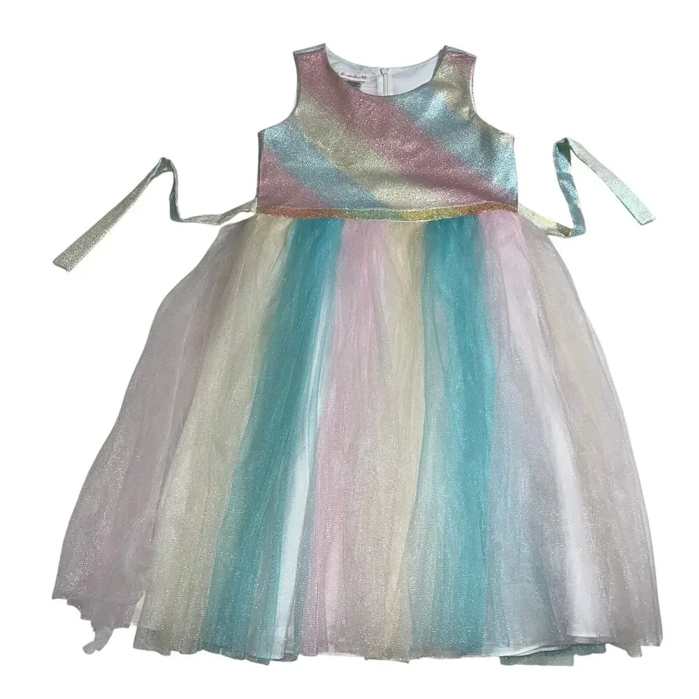 Bonnie Jean Girls Formal Rainbow Tulle Sparkly Princess Dress Sleeveless Sz 14.5